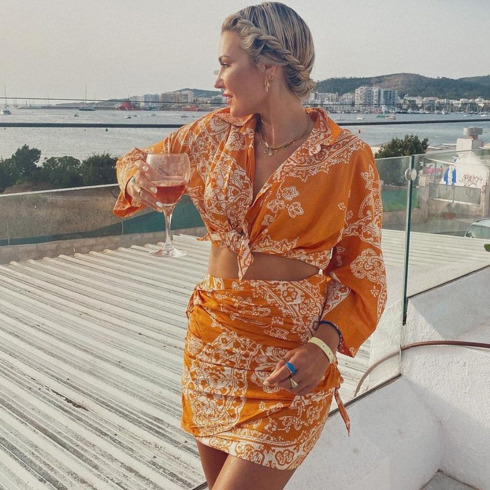 BLOGGER'S FAVE! Zara 2 Piece Printed Mini Skirt And Top Set Burnt Orange NWT - Picture 13 of 16